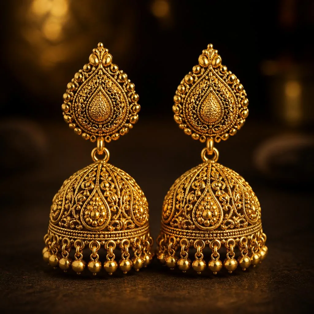 Gold Jhumka Earrings